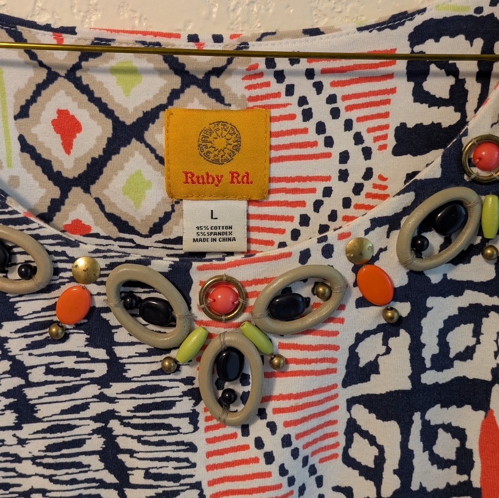 Ruby Rd. Colorful Geometric Women's Top - Picture 3 of 3